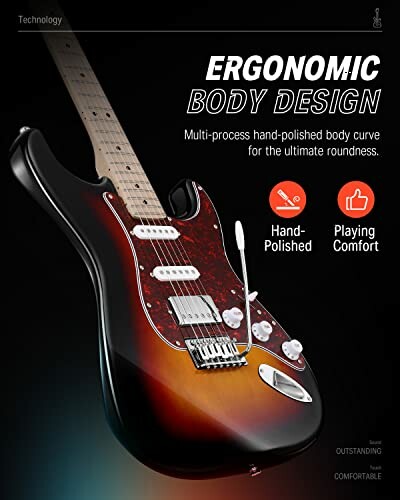 Electric guitar with ergonomic body design and hand-polished finish.