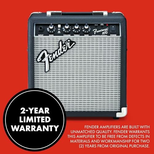 Fender amplifier with 2-year limited warranty text.